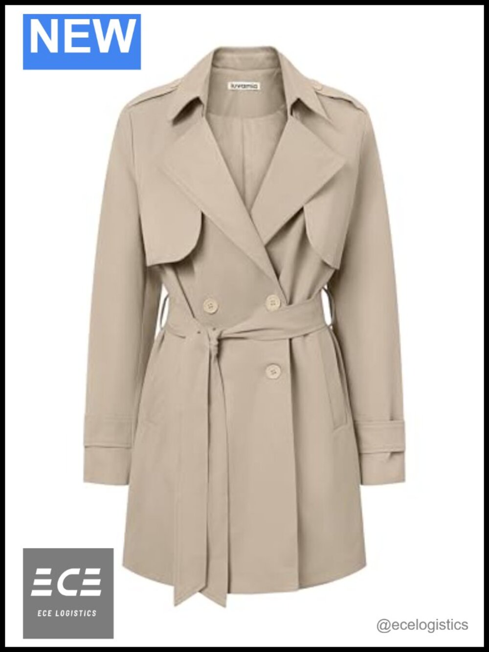 luvamia Women's Mid Length Double Breasted Trench Coat with Belt
